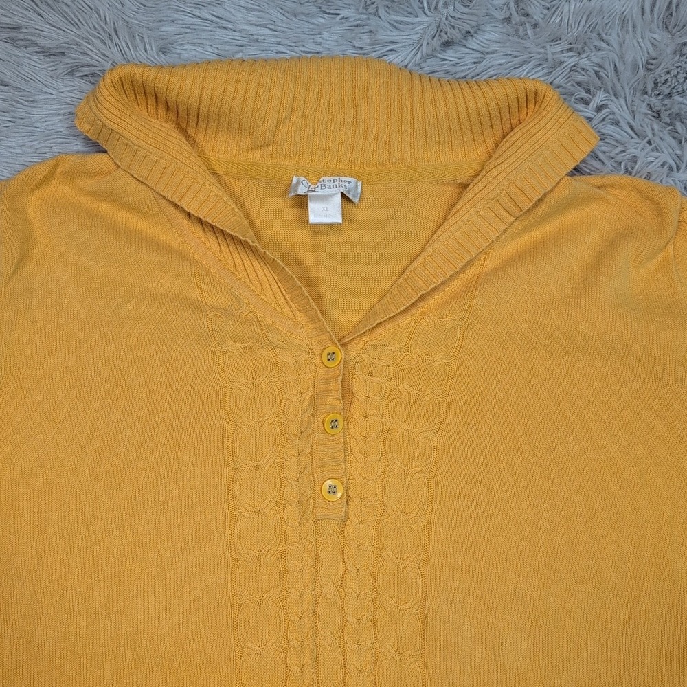 Christopher & Banks Shirt Womens XL Yellow  Casual Comfort Buttons‎ Lightweight - Picture 9 of 9